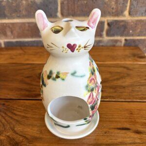 VTG Clouds Folsom Pottery Cottage Core Cat Floral Tealight Votive Candle Holder